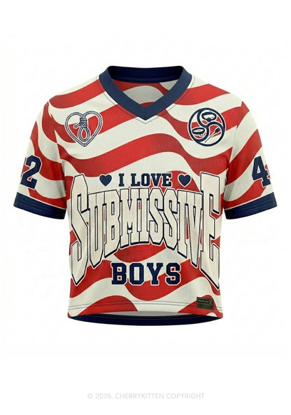 I Love S Boys Y2K Crop Football Jersey Shirts Cherrykitten