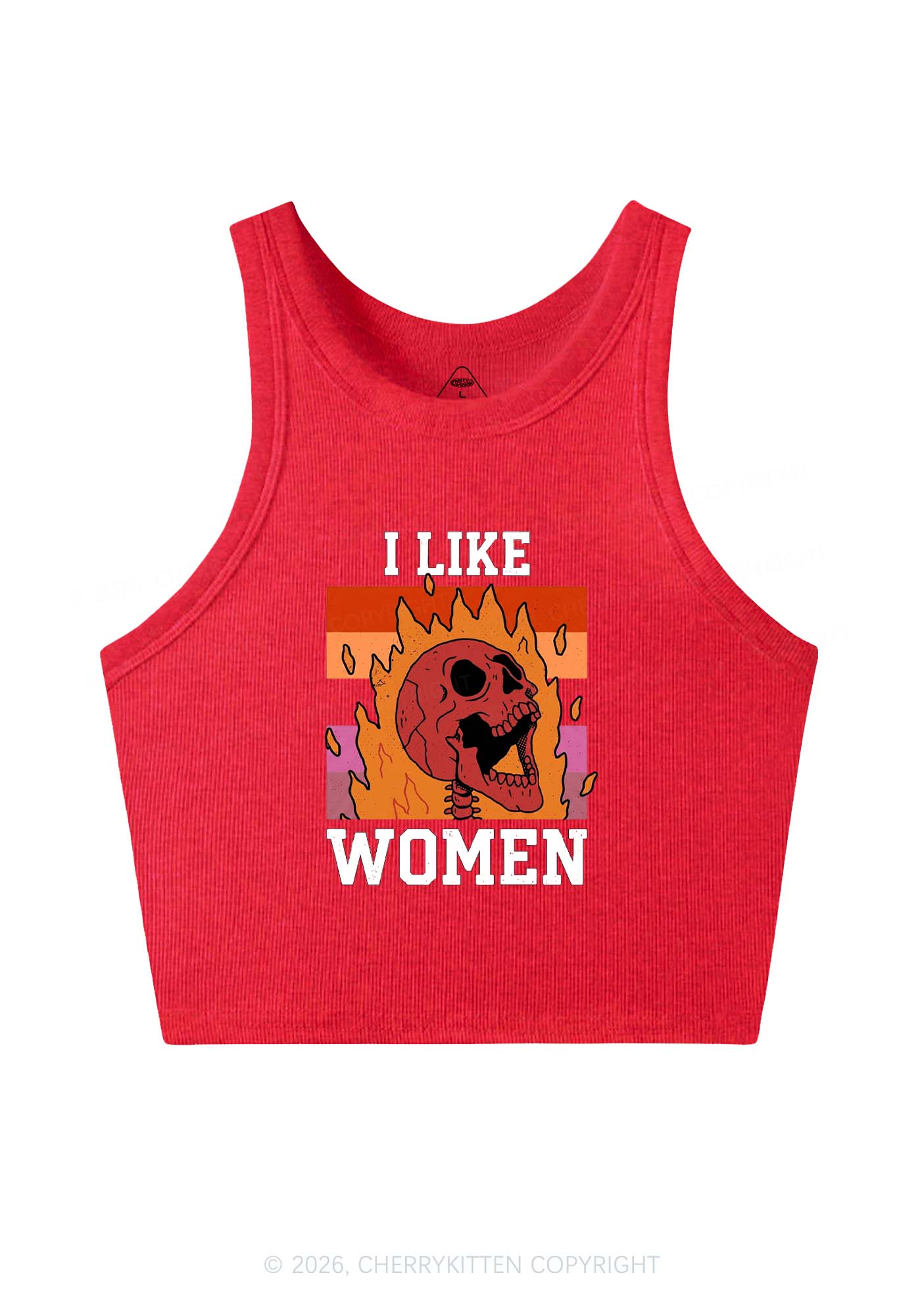 I Like Women Skull Pride Y2K Crop Tank Top Cherrykitten