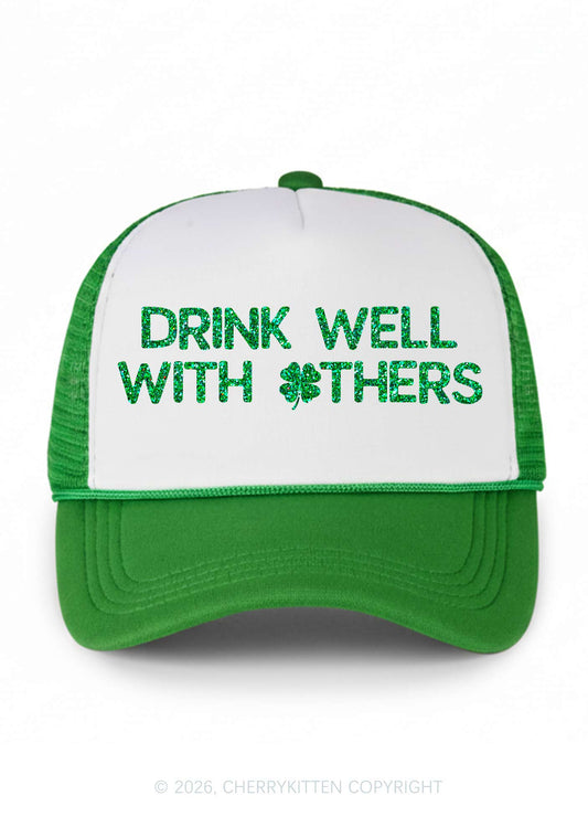 Glitter Drinks Well With Others St Patricks Y2K Colorblock Trucker Hat Cherrykitten