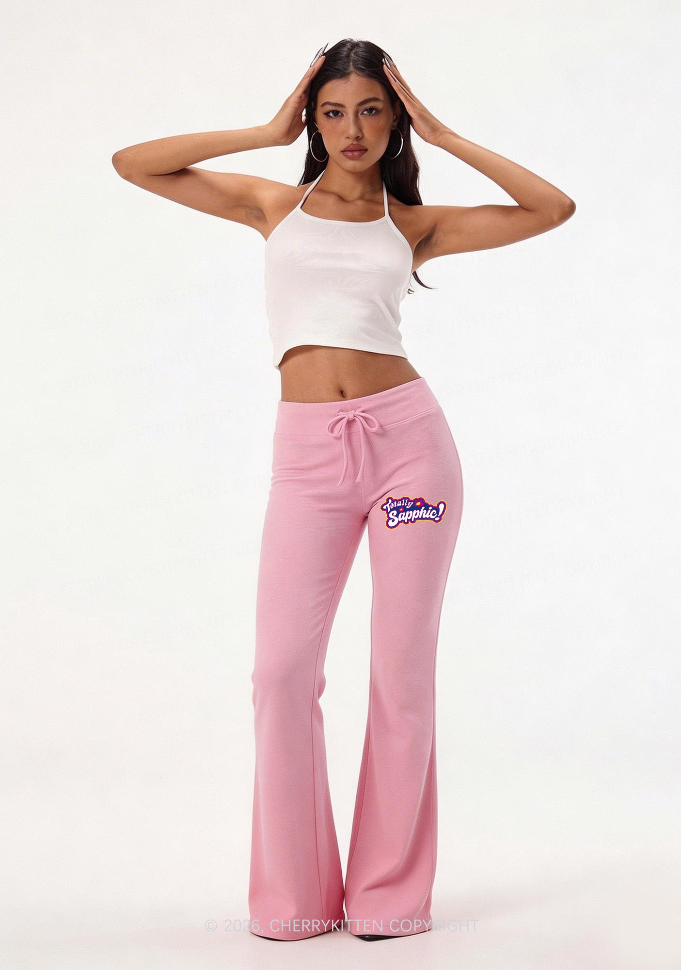 Totally Sapphic Pride Y2K Low Rise Drawstring Flare Pants Cherrykitten