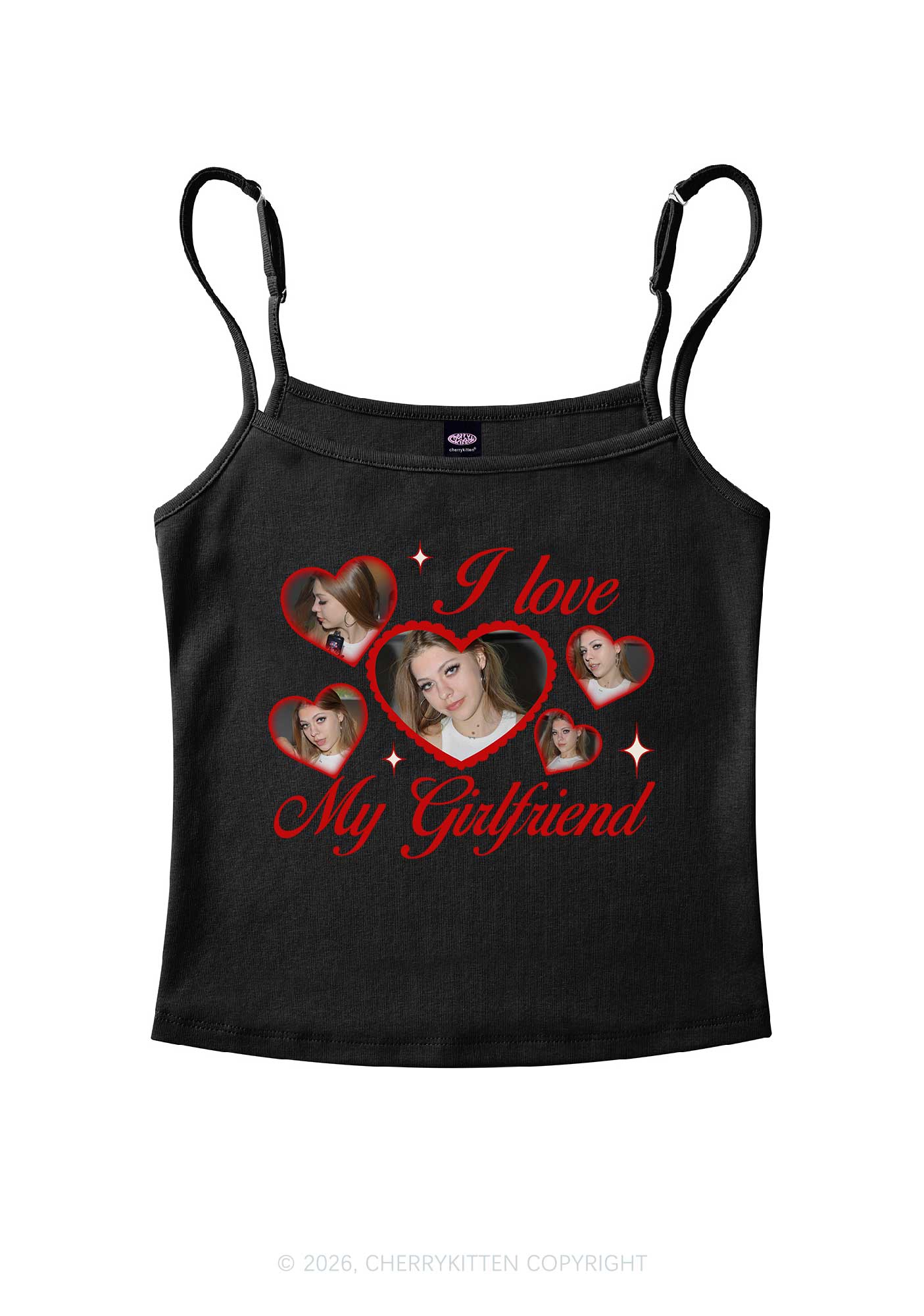 Custom Photo I Love My GF BF Valentine's Day Y2K Spaghetti Strap Cami Cherrykitten