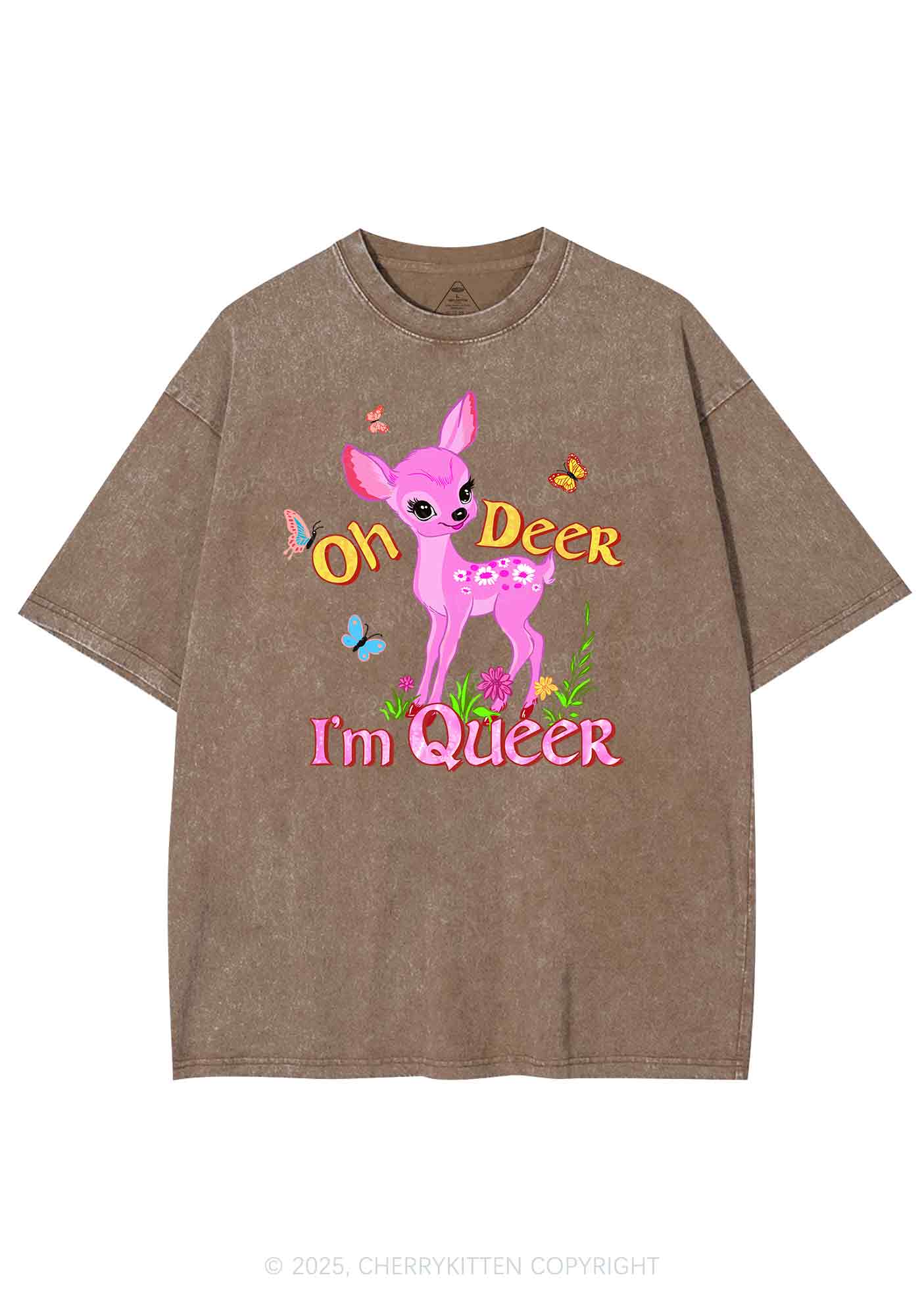 Oh Deer Im Queer Pride Y2K Shirts Washed Tee Cherrykitten