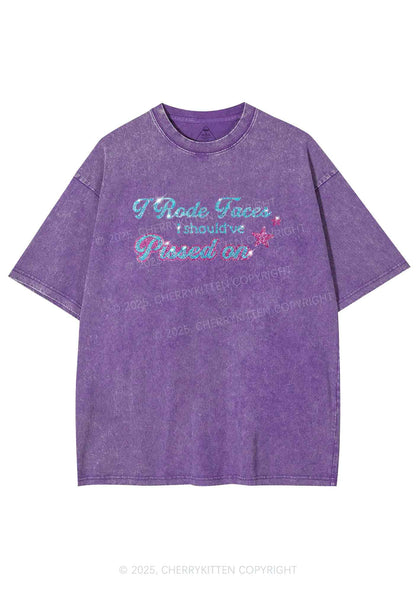 Rhinestone I Rode Faces Y2K Shirts Washed Tee Cherrykitten