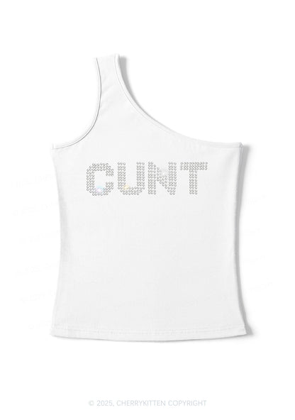 Rhinestone Cxxt Y2K One Shoulder Tank Top Cherrykitten
