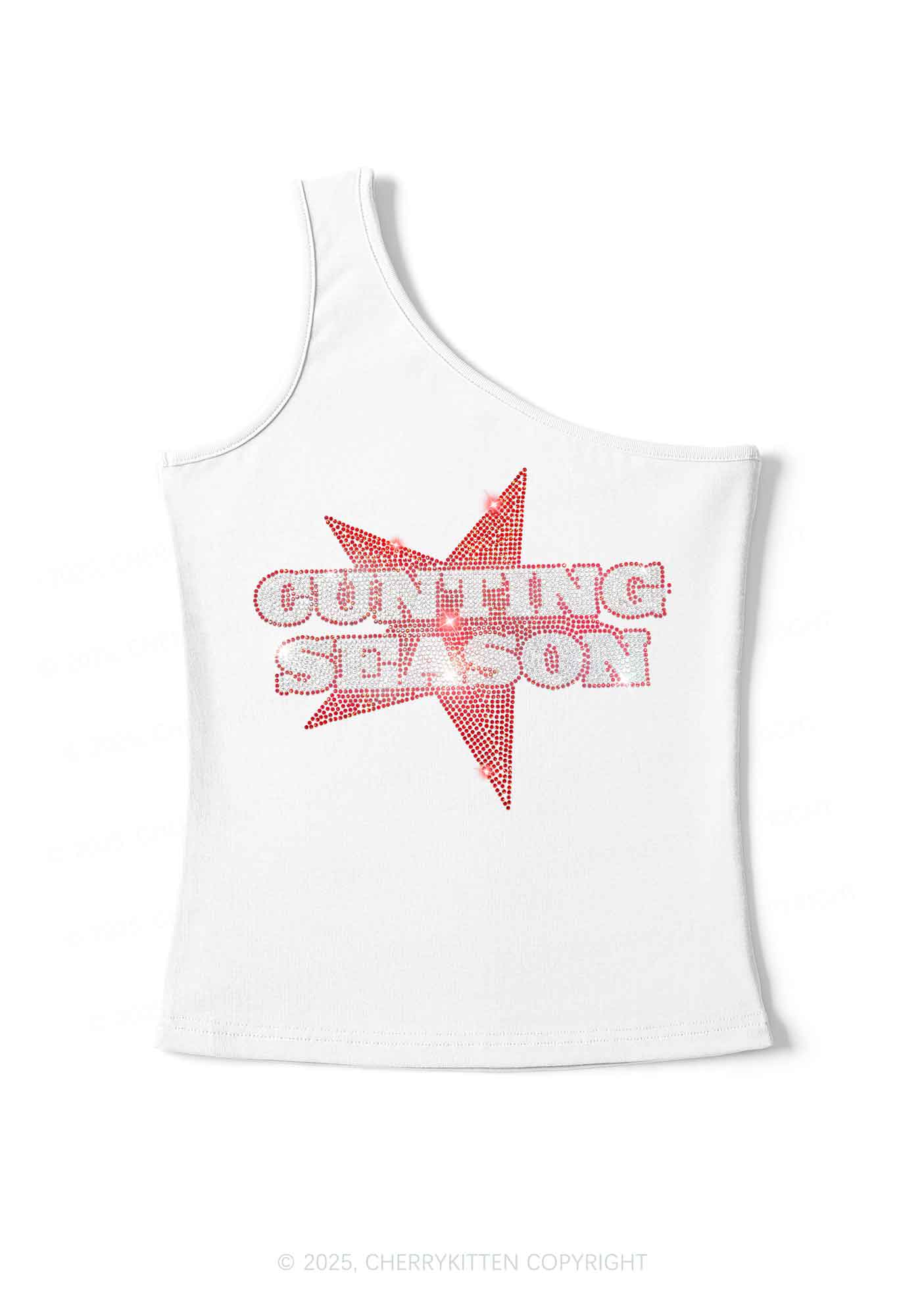 Rhinestone Cxxting Season Y2K One Shoulder Tank Top Cherrykitten