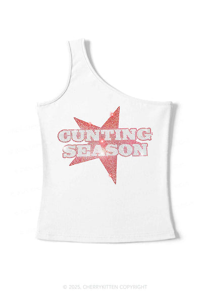 Rhinestone Cxxting Season Y2K One Shoulder Tank Top Cherrykitten