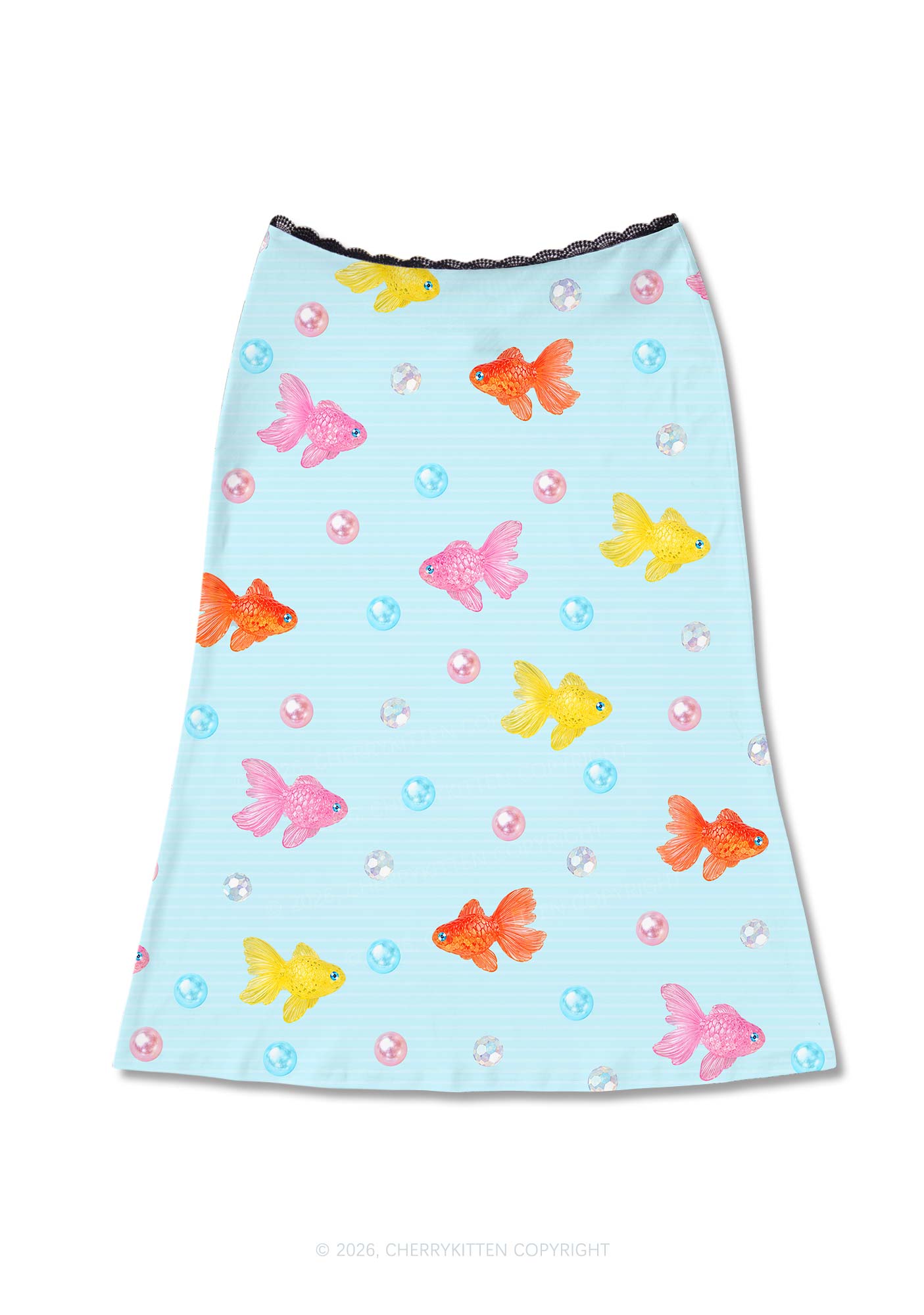 Candy Goldfish Bubble Y2K Print Midi Skirt Cherrykitten