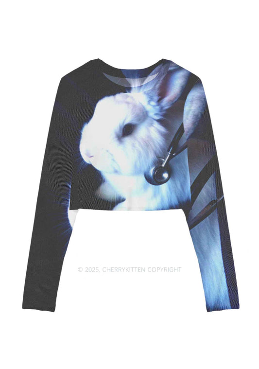 Bunny Doctor Y2K Mesh Long Sleeve Crop Top Cherrykitten