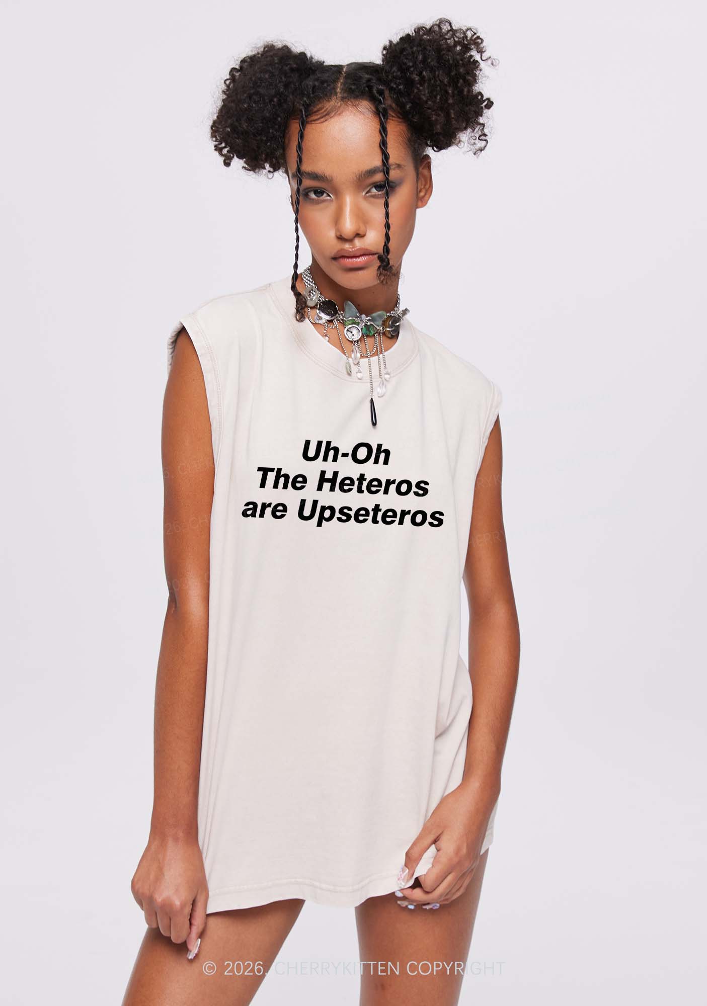 The Heteros Are Upseteros Pride Y2K Washed Muscle Tank Cherrykitten