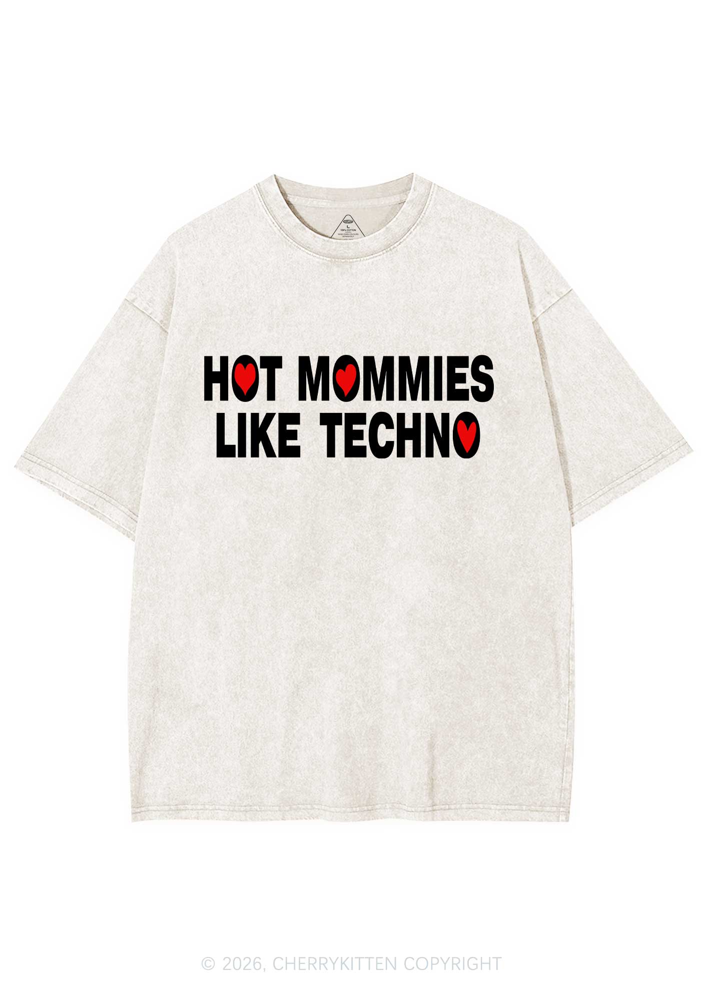 Hot Mommies Like Techno Y2K Shirts Washed Tee Cherrykitten