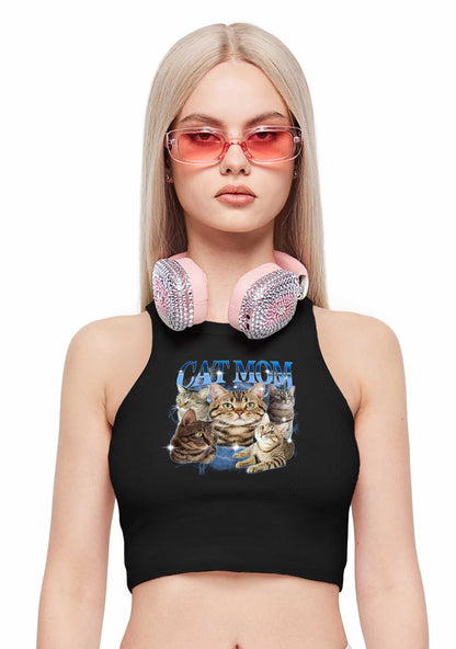 Custom Photo Cat Mom Y2K Crop Tank Top Cherrykitten