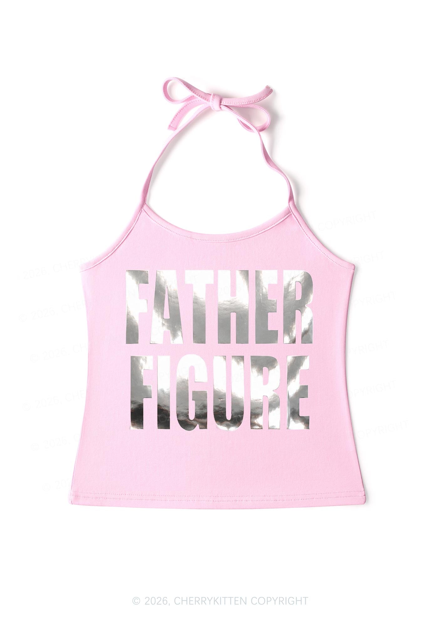 Father Figure Silver Foil Printed Y2K Halter Neck Cami Cherrykitten