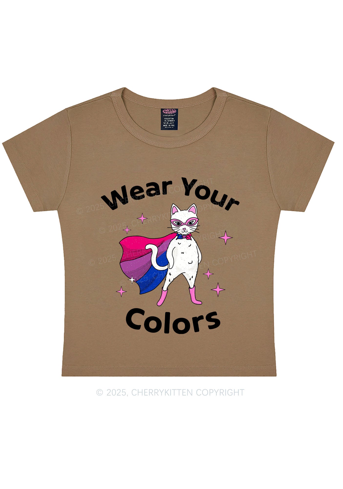 Bisexual Flag Cat Pride Y2K Baby Tee Cherrykitten