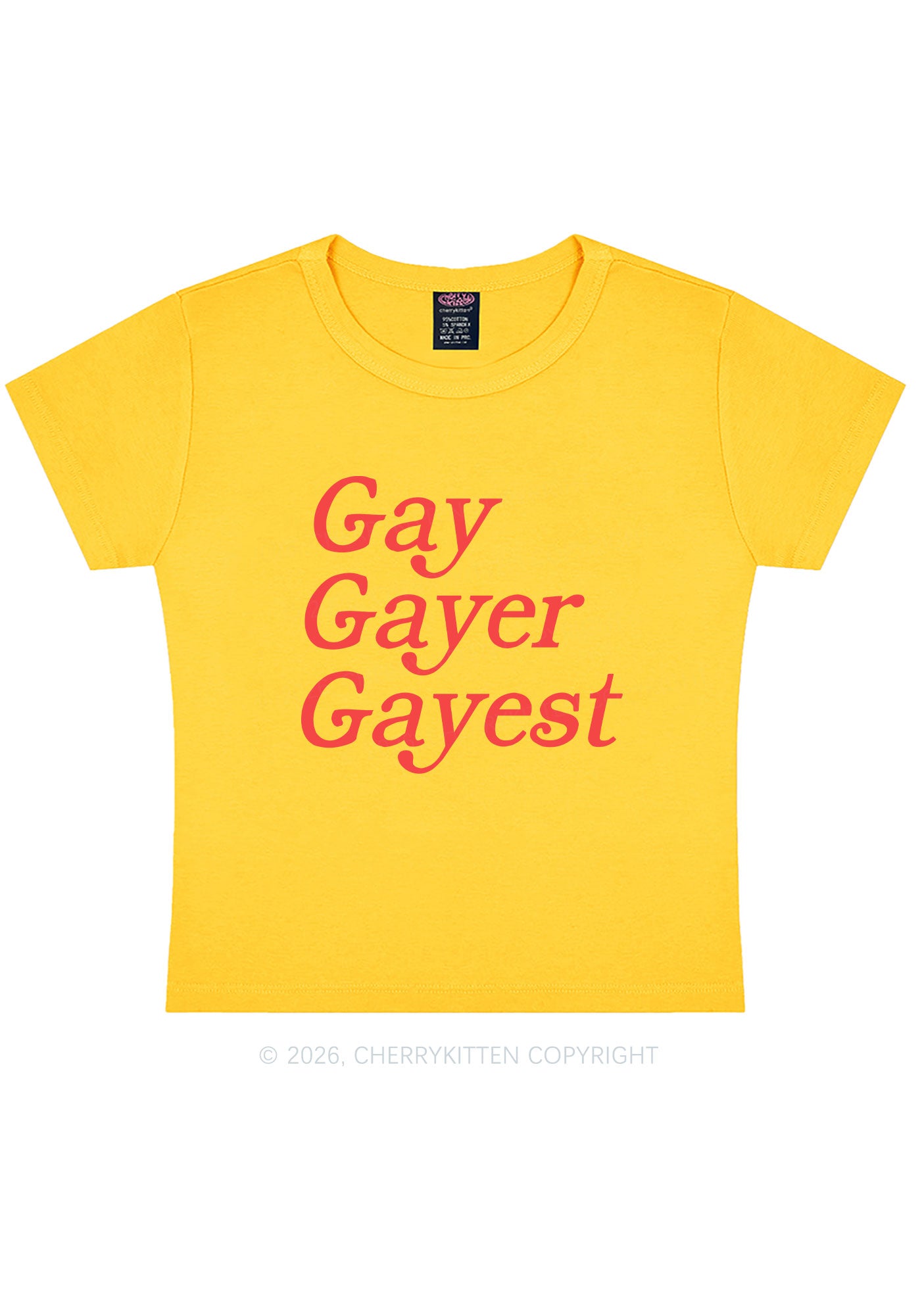 Gay Gayer Gayest Pride Y2K Baby Tee Cherrykitten