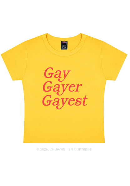 Gay Gayer Gayest Pride Y2K Baby Tee Cherrykitten