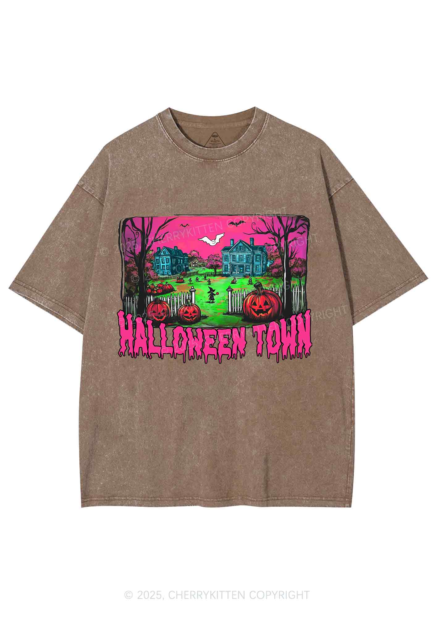 Halloween Pumpkin Town Y2K Shirts Washed Tee Cherrykitten