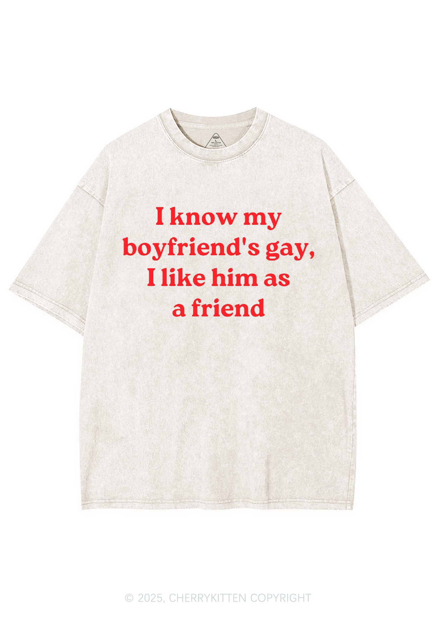 I Know My BF Is Gay Pride Y2K Shirts Washed Tee Cherrykitten