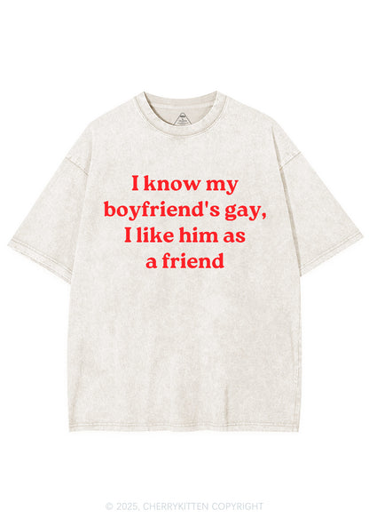 I Know My BF Is Gay Pride Y2K Shirts Washed Tee Cherrykitten