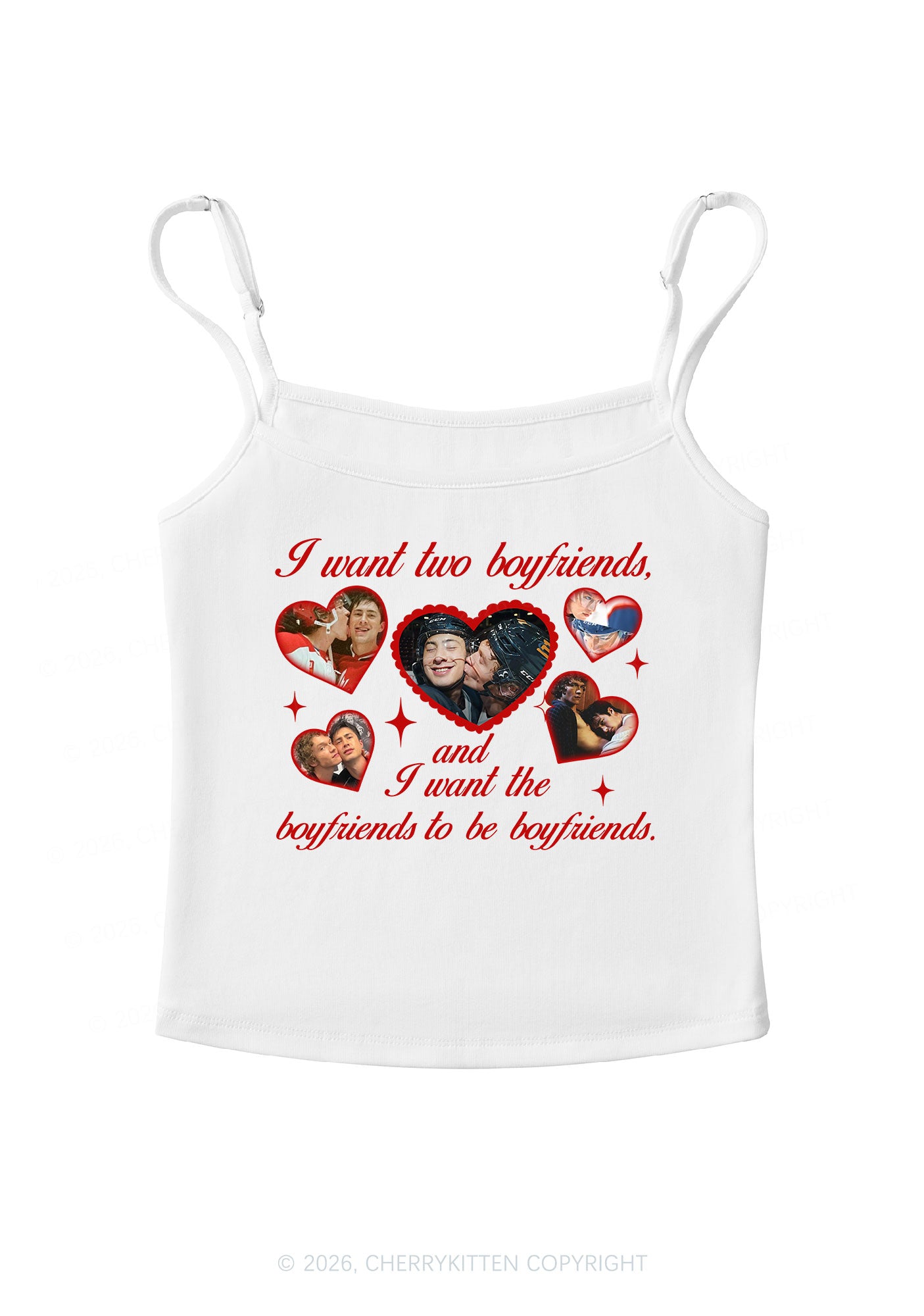 I Want Two Boyfriends HR Y2K Spaghetti Strap Cami Cherrykitten