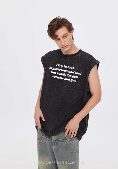 Im Just Autistic And Gay Pride Y2K Washed Muscle Tank Cherrykitten