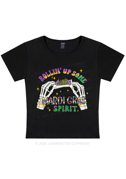 Rollin Up Mardi Gras Spirit Y2K Baby Tee Cherrykitten