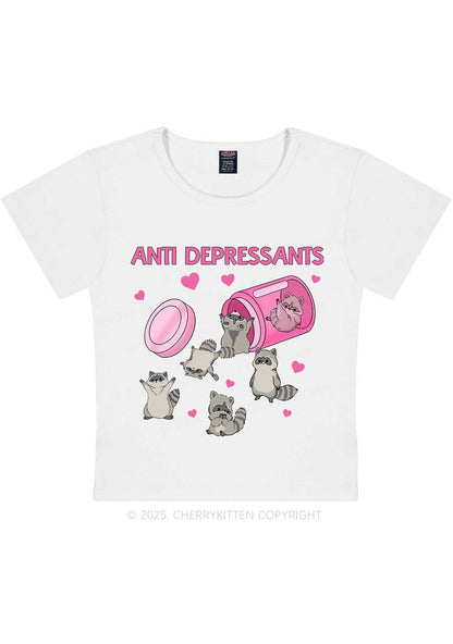 Anti Depressants Raccoon Y2K Baby Tee Cherrykitten