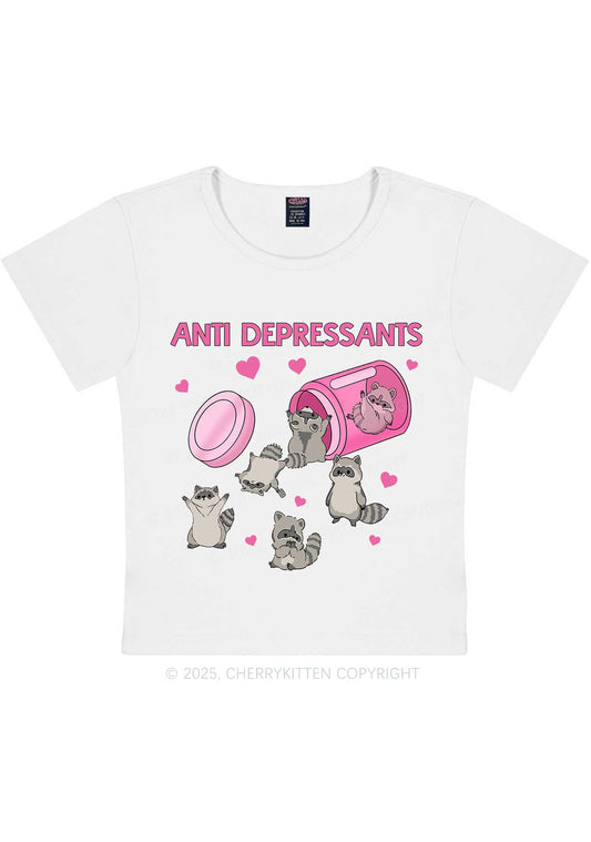 Anti Depressants Raccoon Y2K Baby Tee Cherrykitten