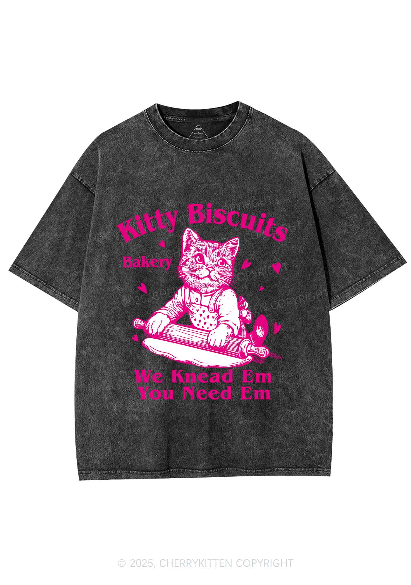 Kitten Biscuits Bakery Valentine's Day Y2K Shirts Washed Tee Cherrykitten