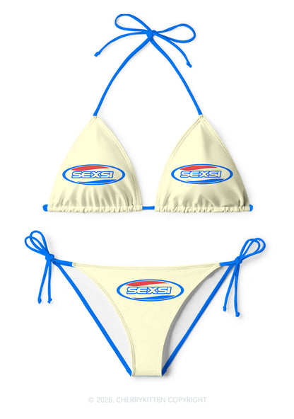 Pale Yellow Sexsi Y2K Print Bikini Set Cherrykitten