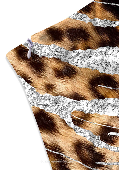 Silver Glitter Leopard Y2K Print Mini Skirt Cherrykitten