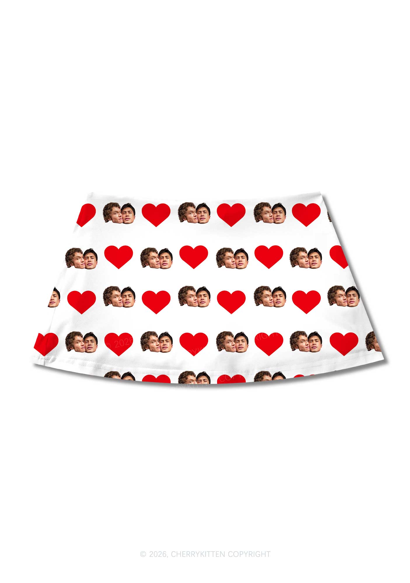 White Red Heart Gay Couple HR Y2K Print Mini Skirt Cherrykitten