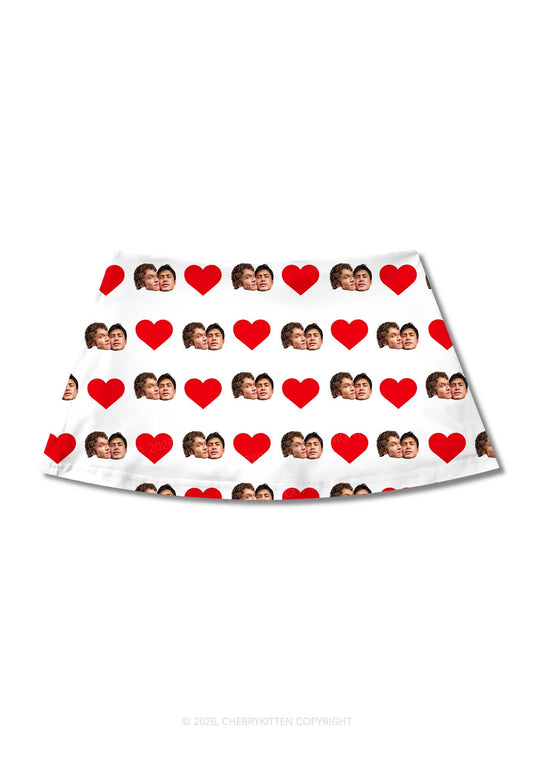White Red Heart Gay Couple HR Y2K Print Mini Skirt Cherrykitten