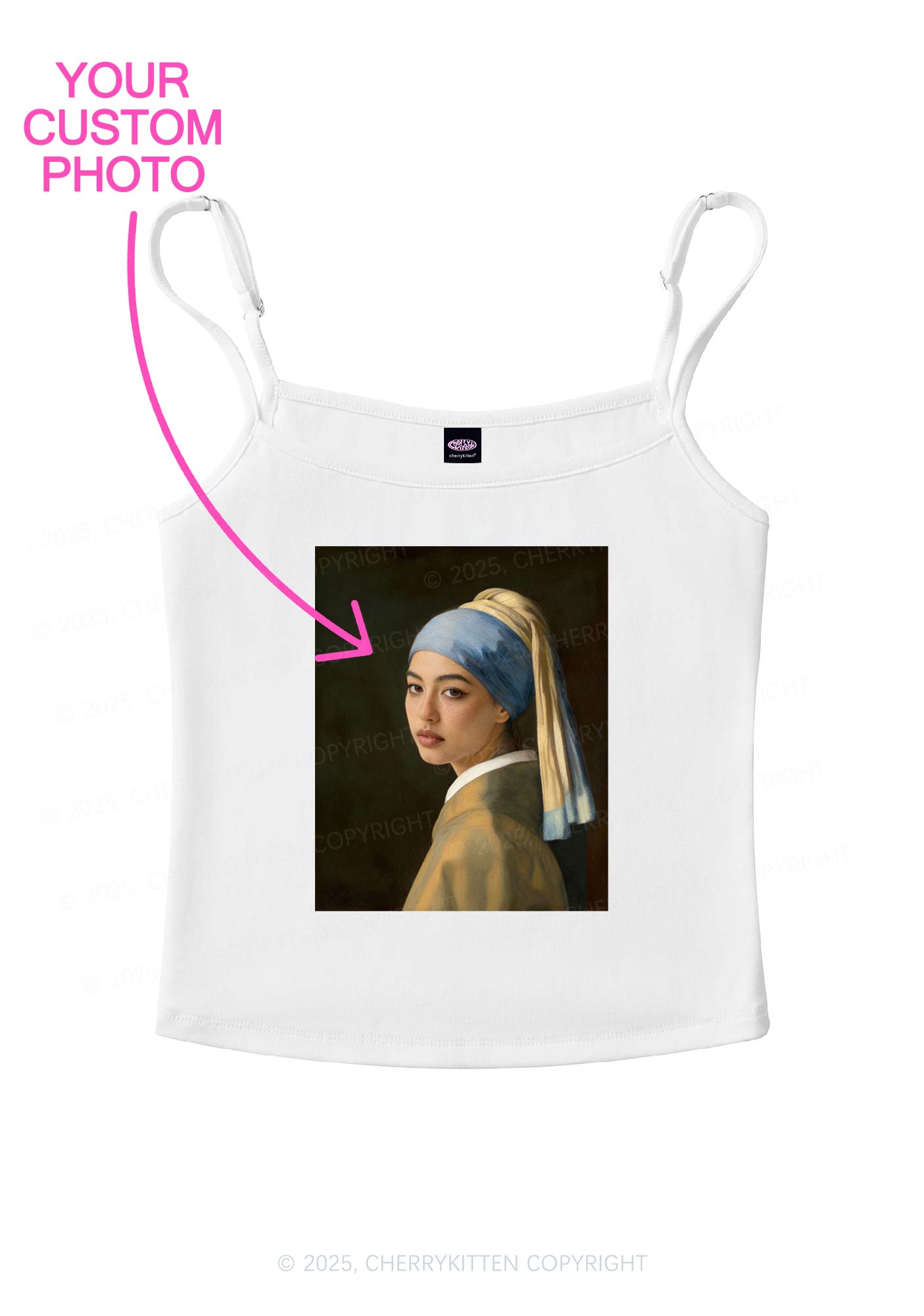 Custom Pearl Portrait Y2K Spaghetti Strap Cami Cherrykitten