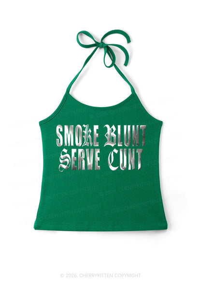 Smoke Blunt Silver Foil Printed Y2K Halter Neck Cami Cherrykitten