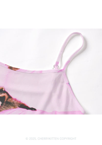 Pink Couch Raccoon Y2K Mesh Cami Tank Cherrykitten