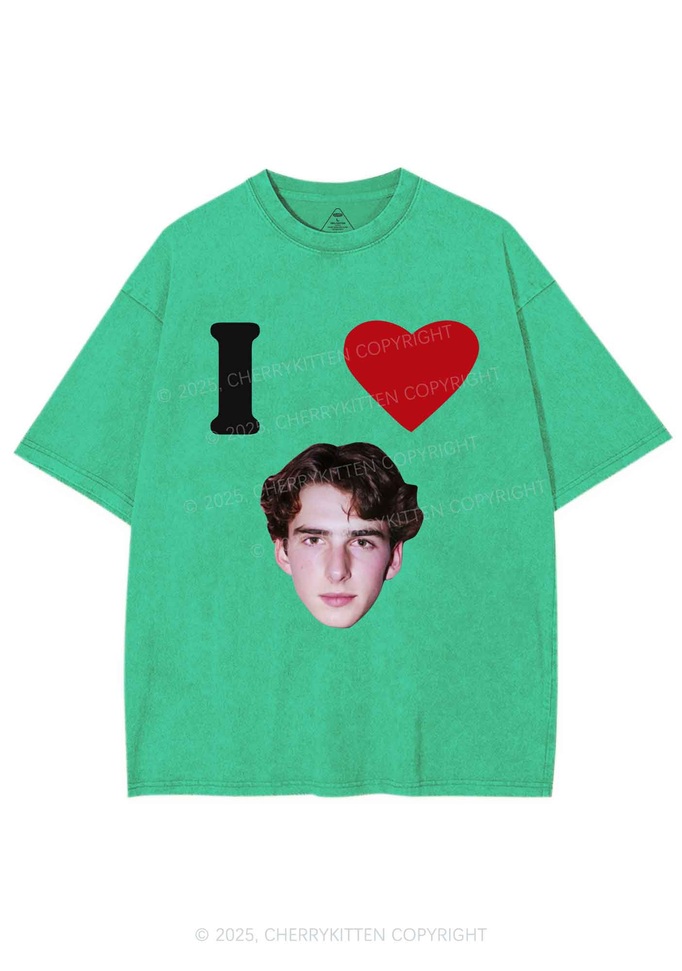 I Love Custom Portrait Y2K Shirts Washed Tee Cherrykitten