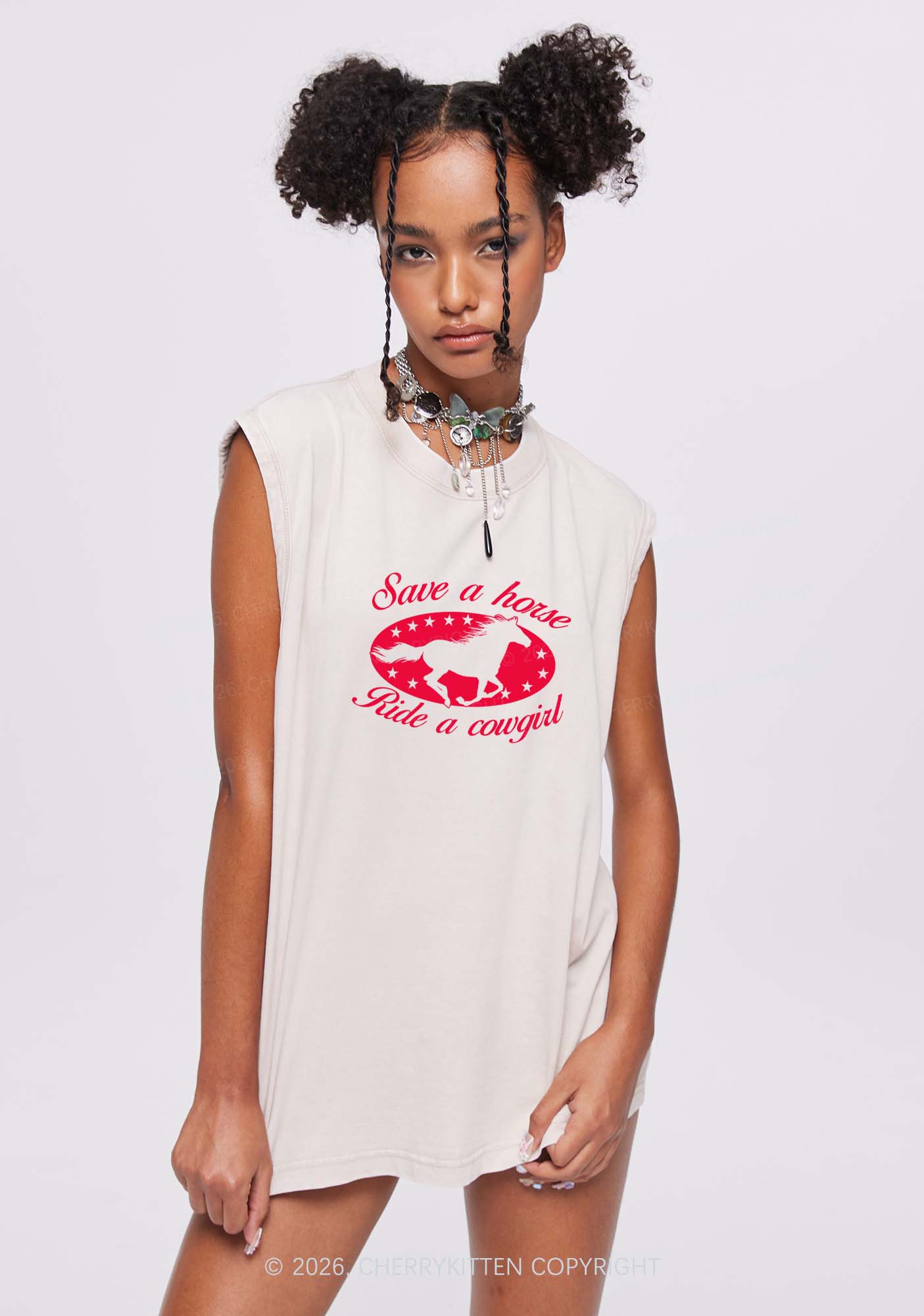 Star Horse Cowgirl Pride Y2K Washed Muscle Tank Cherrykitten