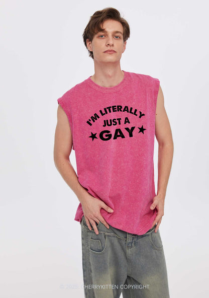 Literally Just A Gay Pride Y2K Washed Muscle Tank Cherrykitten