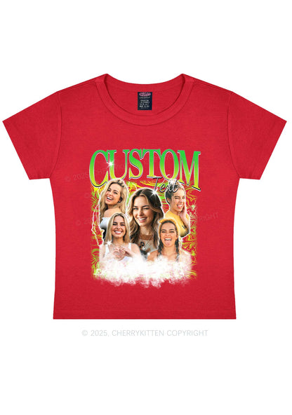 Custom Portrait Glitter Text Y2K Baby Tee Cherrykitten