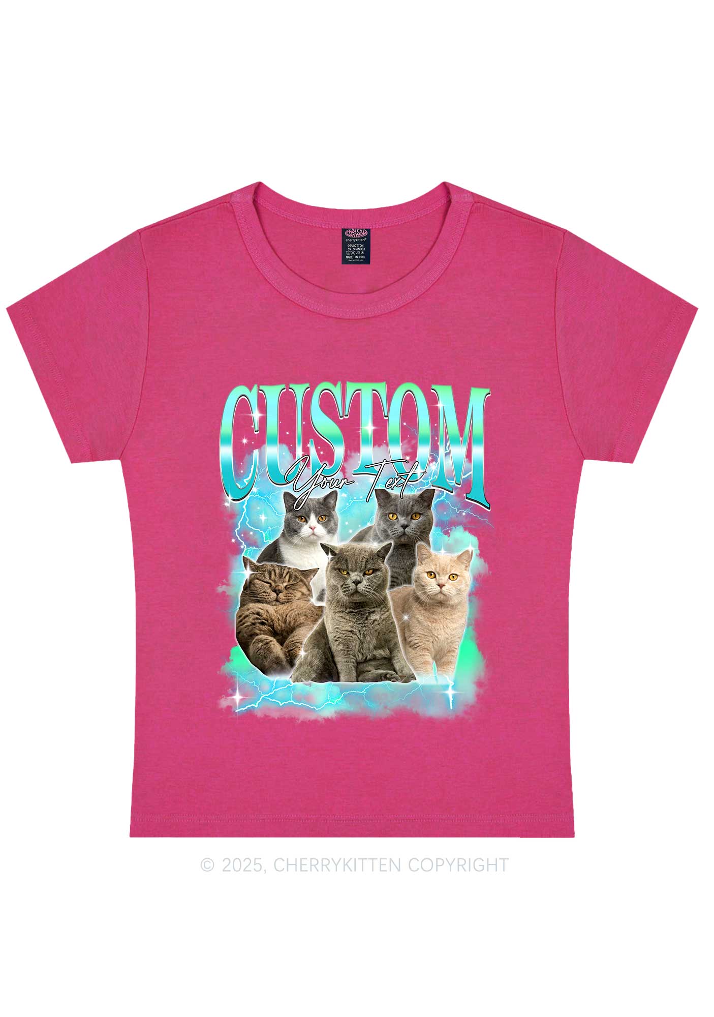 Custom Neon Lightning Cat Photo Y2K Baby Tee Cherrykitten
