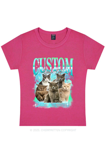 Custom Neon Lightning Cat Photo Y2K Baby Tee Cherrykitten