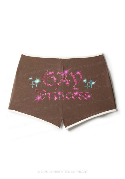 Rhinestone Gay Princess Pride Y2K Booty Shorts Cherrykitten