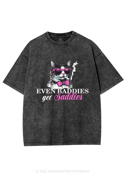 Baddies Cat Get Saddies Y2K Shirts Washed Tee Cherrykitten