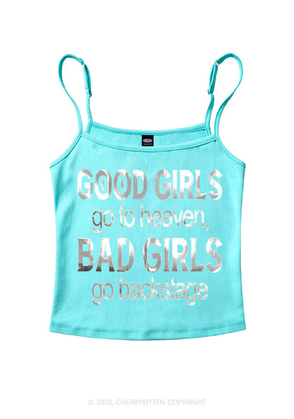 Bad Girls Go Backstage Silver Foil Printed Y2K Spaghetti Strap Cami Cherrykitten