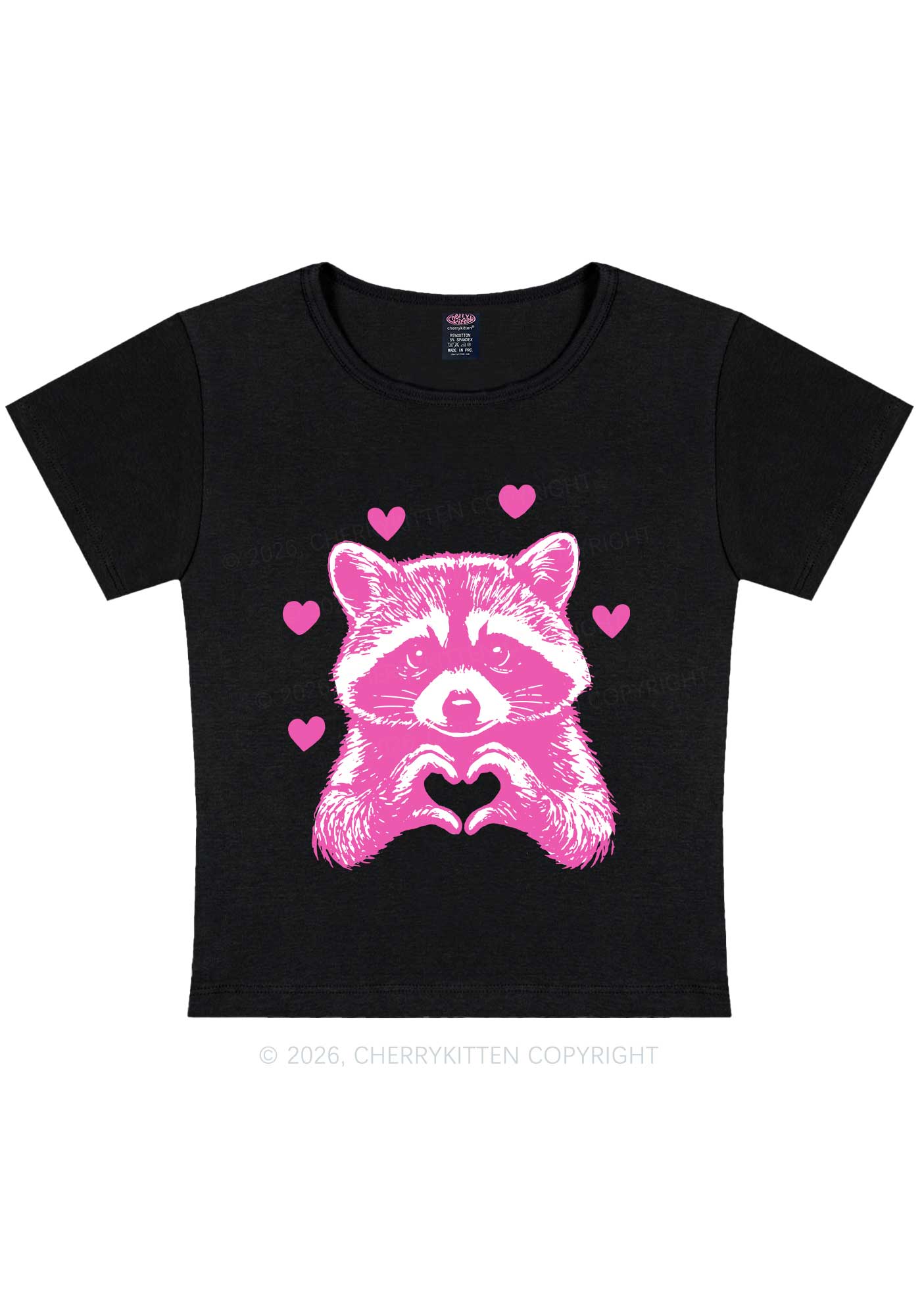 Pink Raccoon Heart Valentine's Day Y2K Baby Tee Cherrykitten