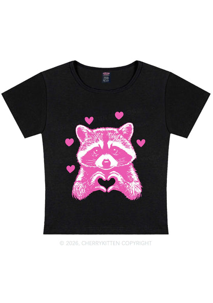 Pink Raccoon Heart Valentine's Day Y2K Baby Tee Cherrykitten
