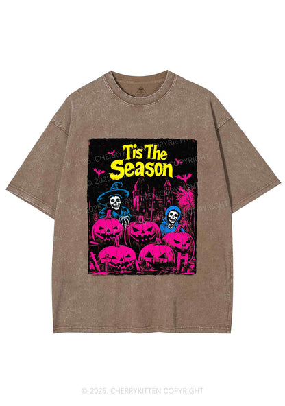 Halloween Tis The Season Skull Y2K Shirts Washed Tee Cherrykitten