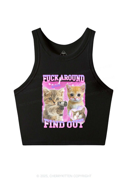 Fxxk Around Cats Y2K Crop Tank Top Cherrykitten