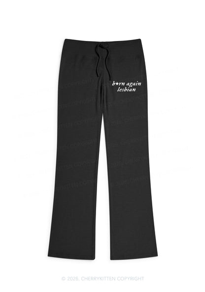 Born Again Lesbian Pride Y2K Low Rise Drawstring Flare Pants Cherrykitten
