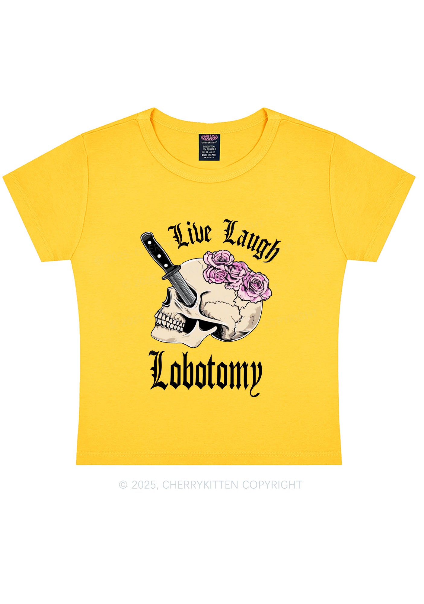 Live Laugh Lobotomy Skull Y2K Baby Tee Cherrykitten